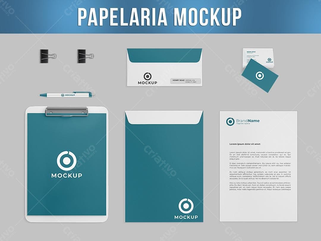 Mockup de Papelaria Moderna em Azul-Teal