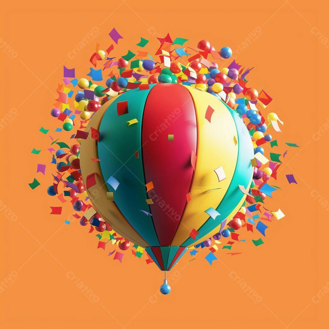 Balão colorido com confetes explodindo