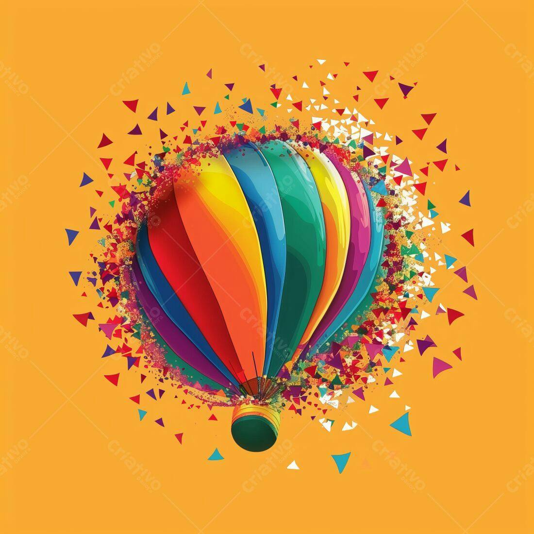 Balão de ar quente arco-íris explodindo em cores vibrantes