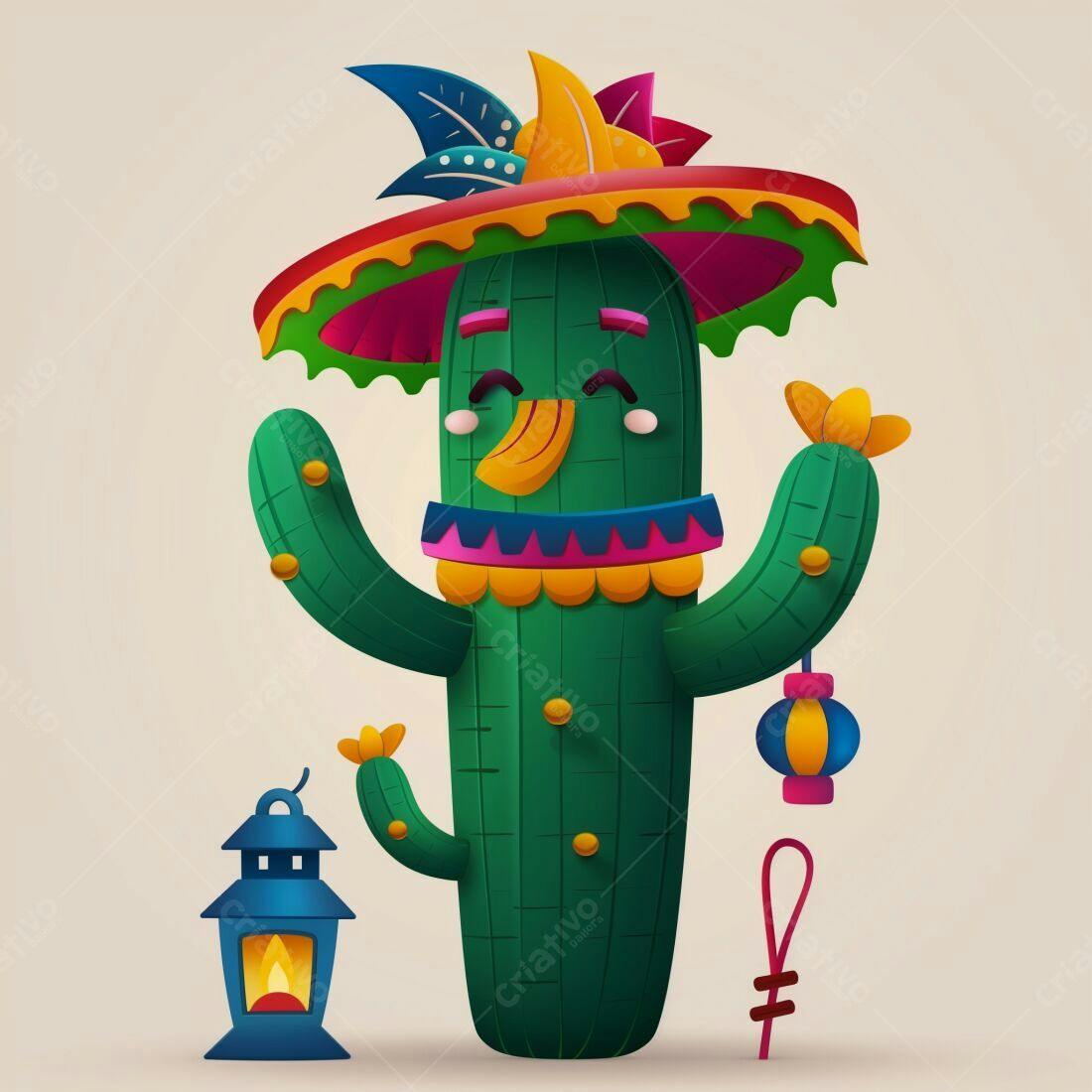 Cacto alegre com sombrero mexicano
