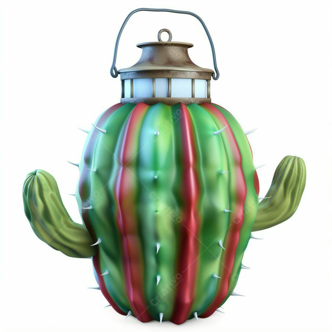 Cacto com Lampião Verde e Vermelho