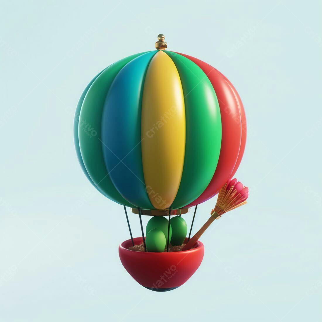 Balão de ar quente colorido com cesta e vassoura
