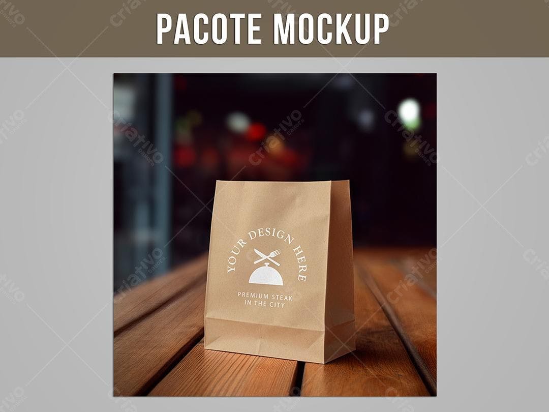 Mockup de Sacola de Papel Kraft para Restaurante