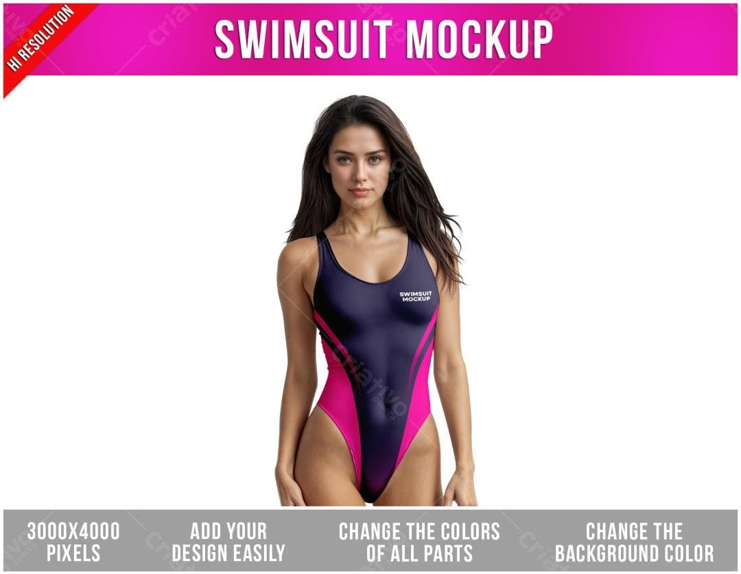 Mockup de Maiô Realista: Rosa e Roxo Escuro