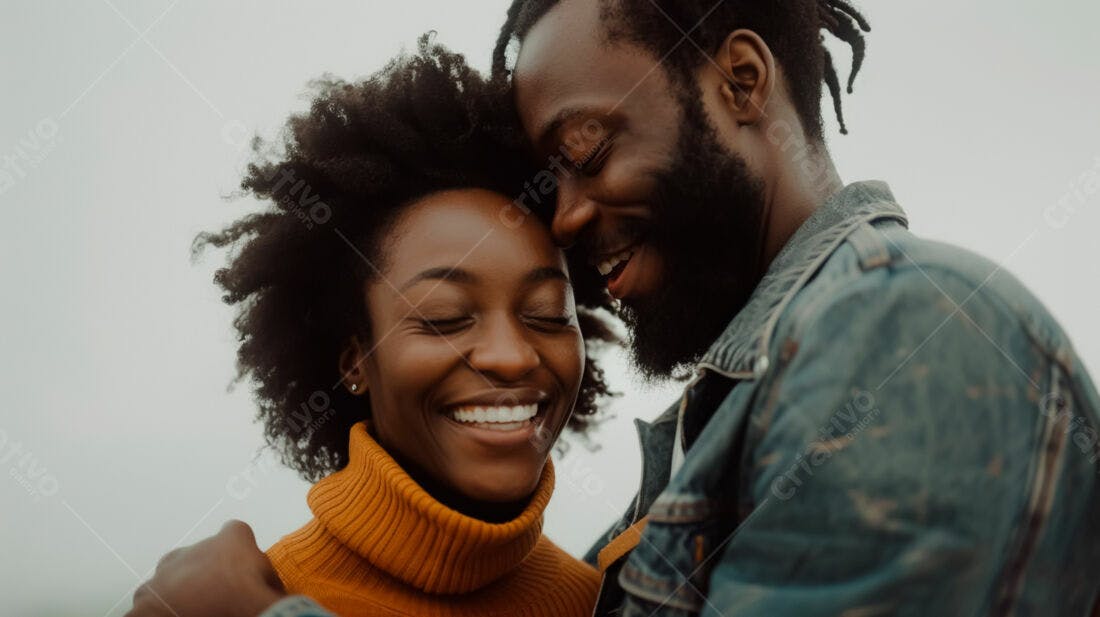 Casal negro apaixonado sorrindo juntos