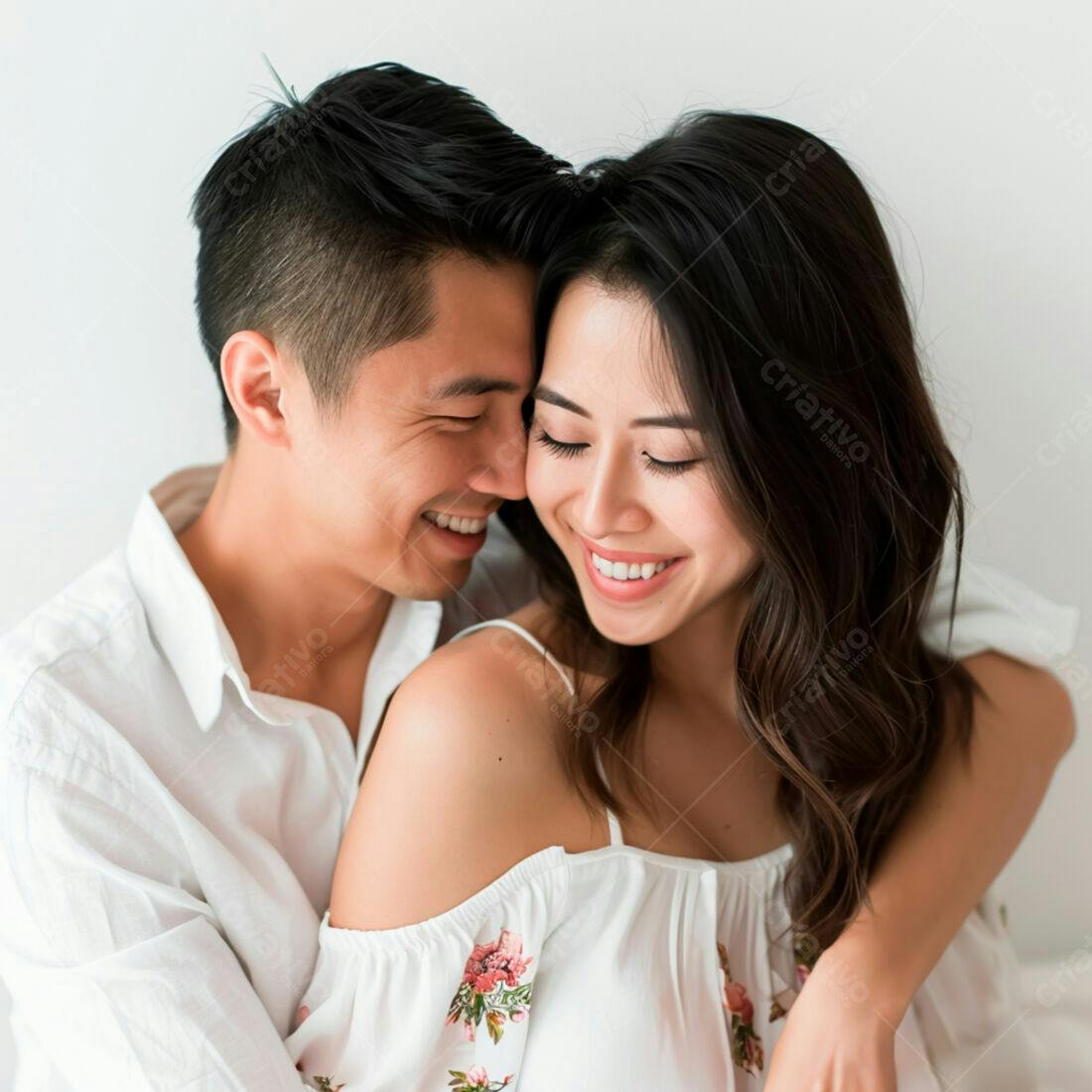 Casal asiático apaixonado se abraçando