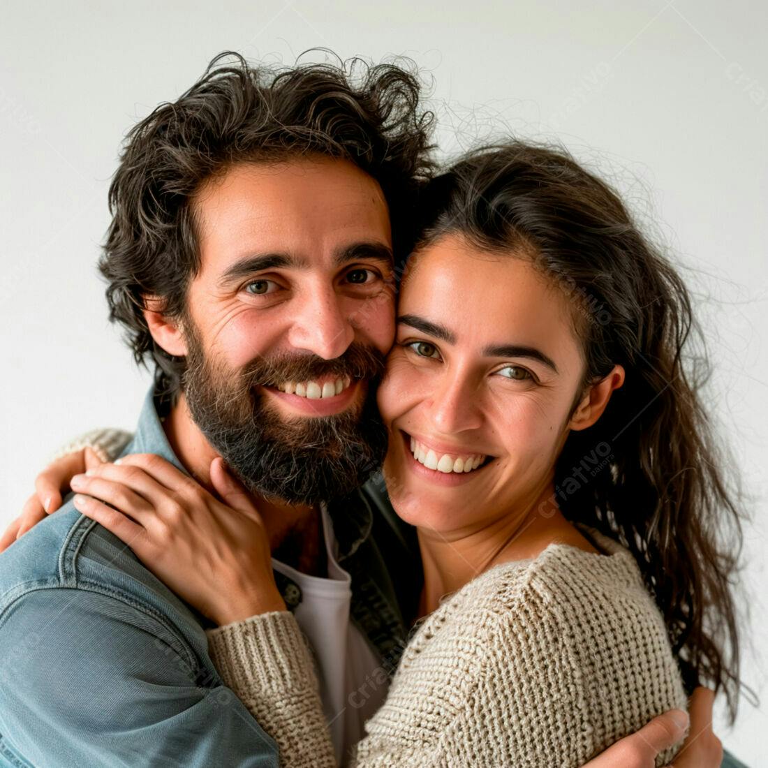 Casal apaixonado abraçado fundo branco