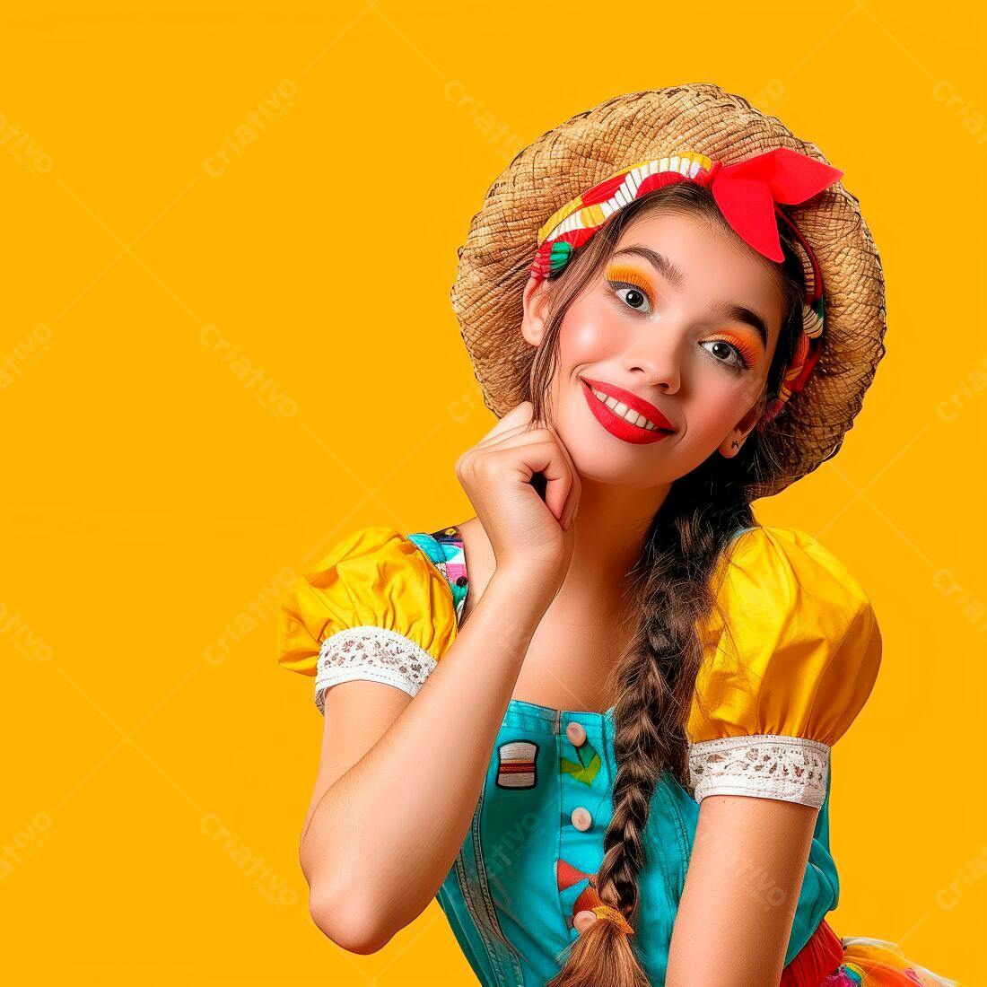 Moça sorridente com roupa de Festa Junina