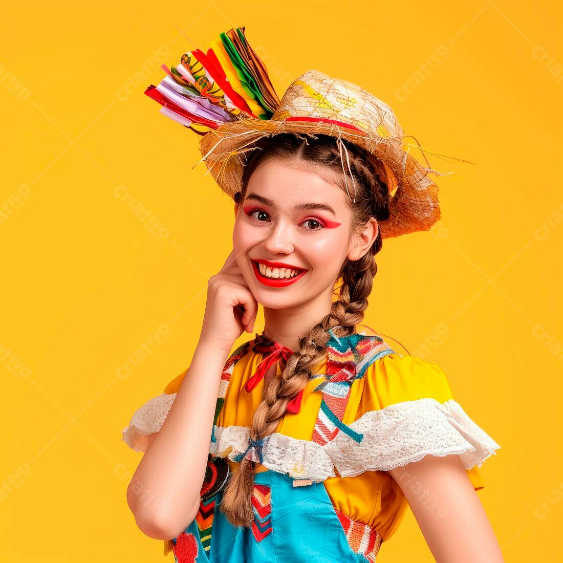 Menina sorridente com roupa de Festa Junina