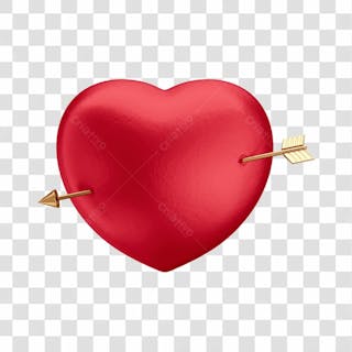 Asset 3d dia dos namorados coração vermelho com flecha dourada fundo transparente