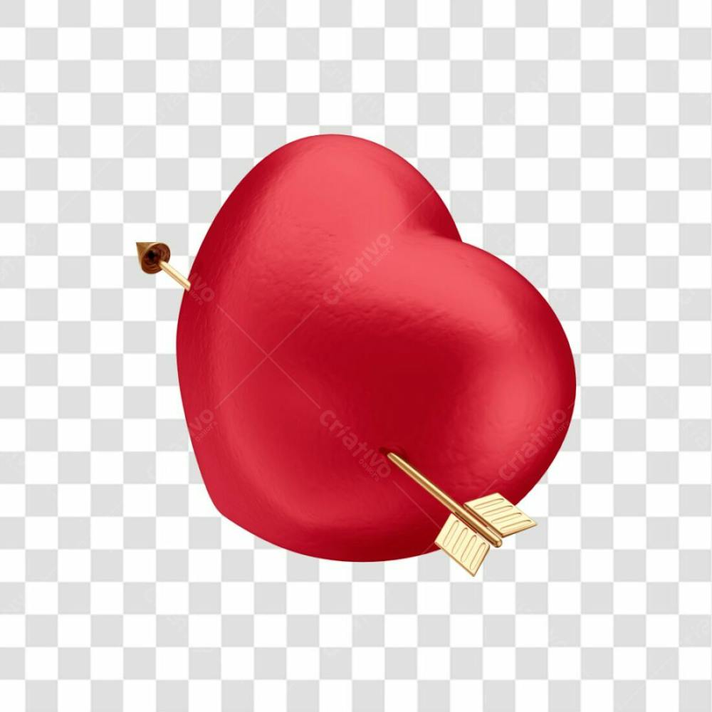 Asset 3D Dia Dos Namorados Coração Vermelho Com Flecha Dourada Fundo Transparente