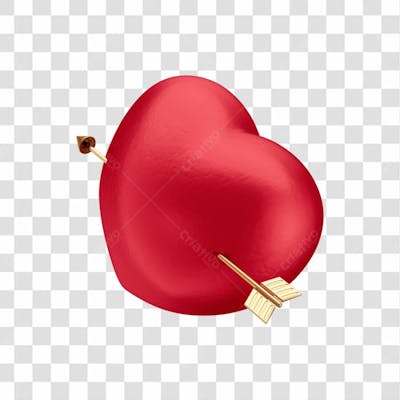 Asset 3D Dia Dos Namorados Coração Vermelho Com Flecha Dourada Fundo Transparente