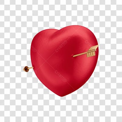 Asset 3D Dia Dos Namorados Coração Vermelho Com Flecha Dourada Fundo Transparente