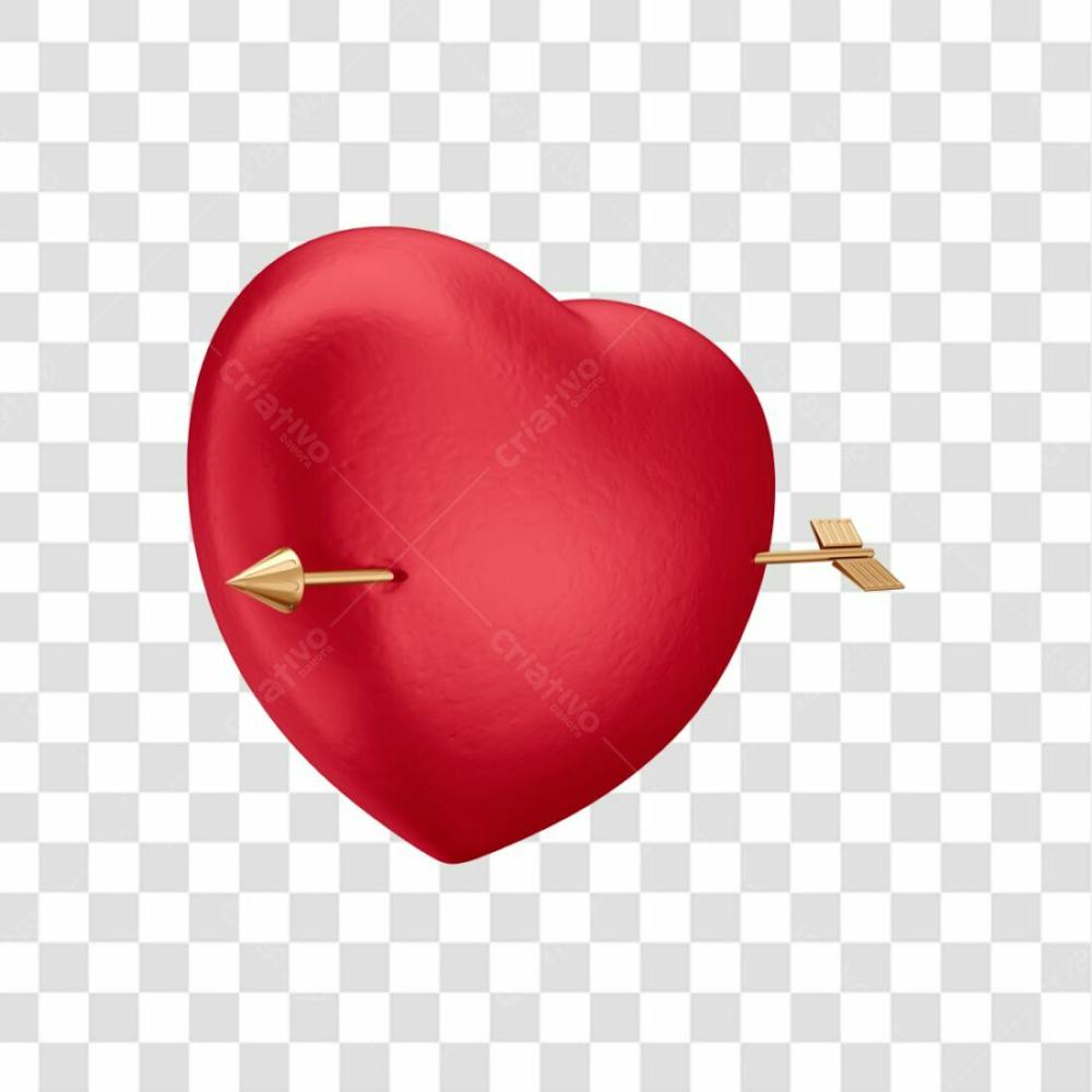 Asset 3D Dia Dos Namorados Coração Vermelho Com Flecha Dourada Fundo Transparente