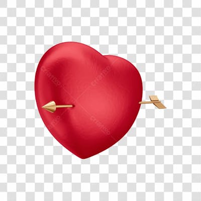 Asset 3D Dia Dos Namorados Coração Vermelho Com Flecha Dourada Fundo Transparente