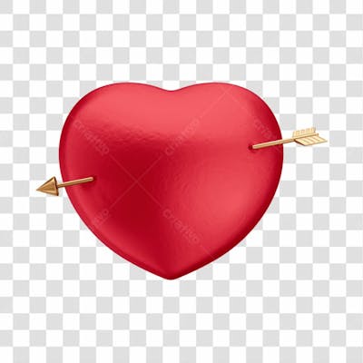Asset 3D Dia Dos Namorados Coração Vermelho Com Flecha Dourada Fundo Transparente