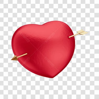Asset 3D Dia Dos Namorados Coração Vermelho Com Flecha Dourada Fundo Transparente