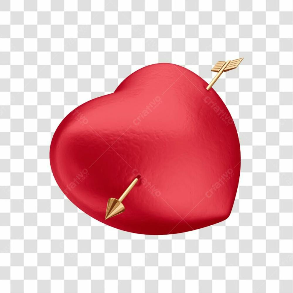 Asset 3D Dia Dos Namorados Coração Vermelho Com Flecha Dourada Fundo Transparente