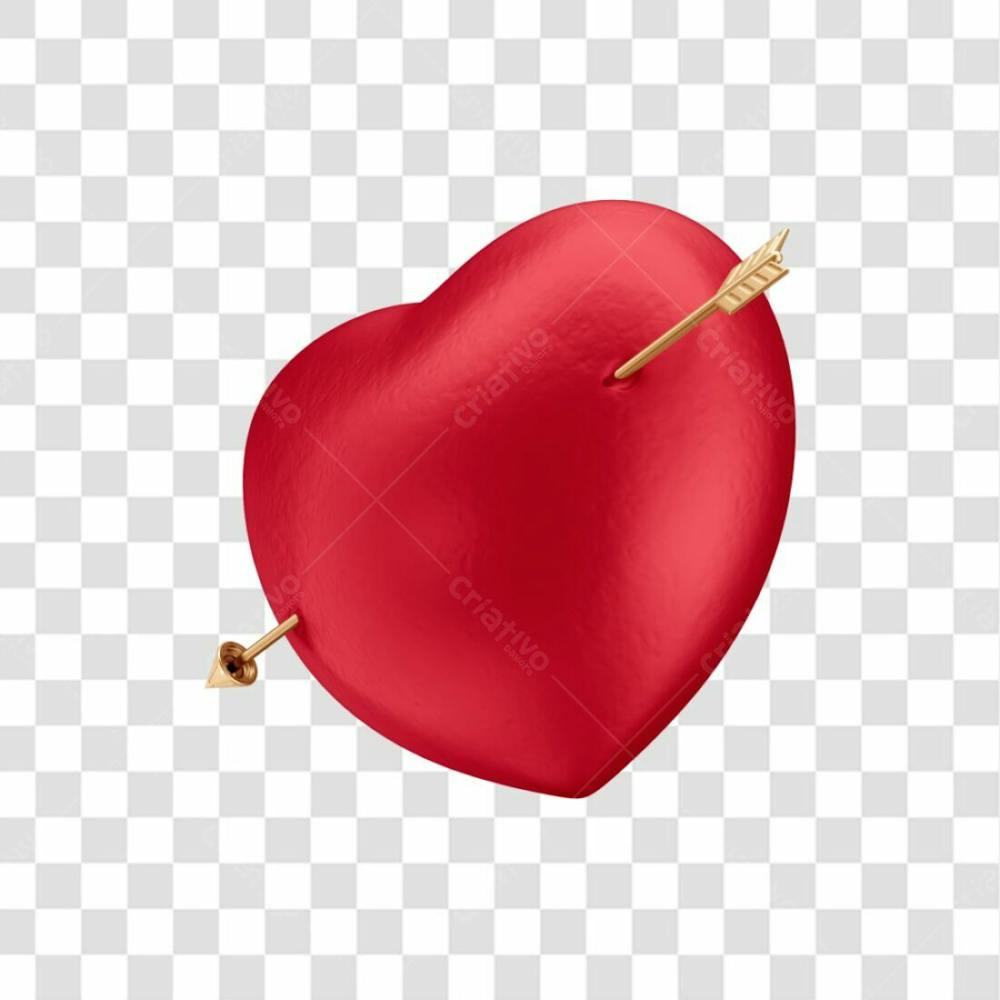 Asset 3D Dia Dos Namorados Coração Vermelho Com Flecha Dourada Fundo Transparente