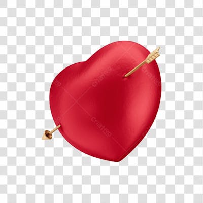 Asset 3D Dia Dos Namorados Coração Vermelho Com Flecha Dourada Fundo Transparente