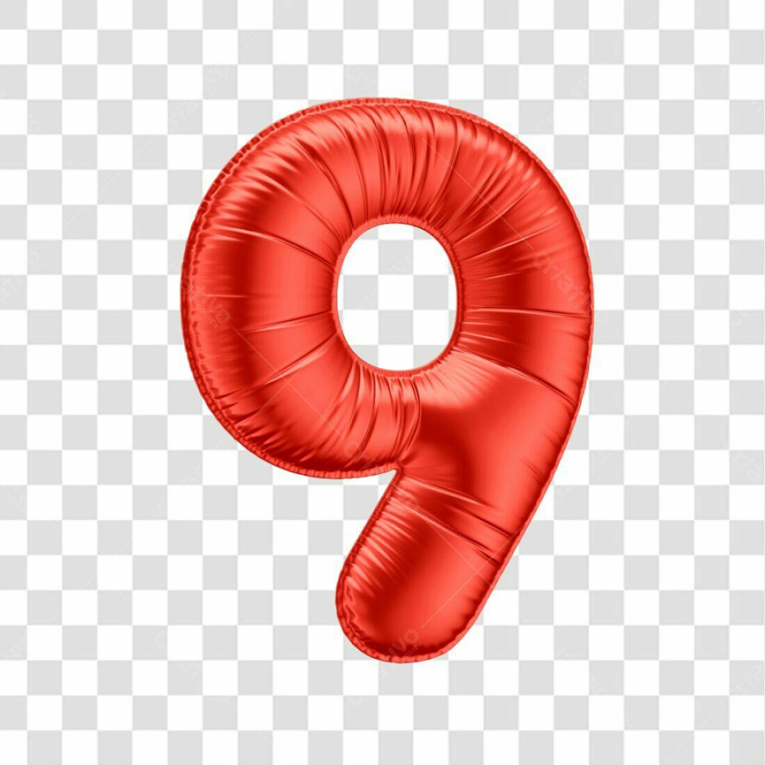 Balão Número 9 Vermelho PNG com fundo transparente