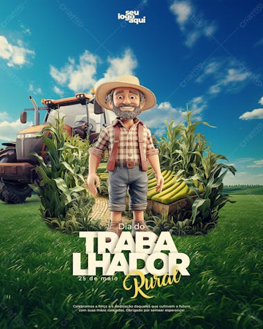 Arte para o dia do trabalhador rural, arte editável, feed