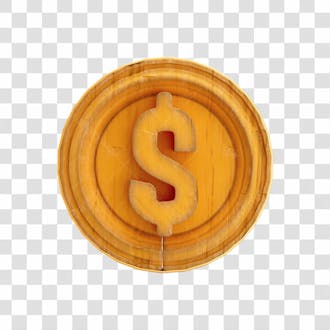 Asset 3d moeda de madeira com ouro rústica junina são joão agro agricultura com fundo transparente copiar