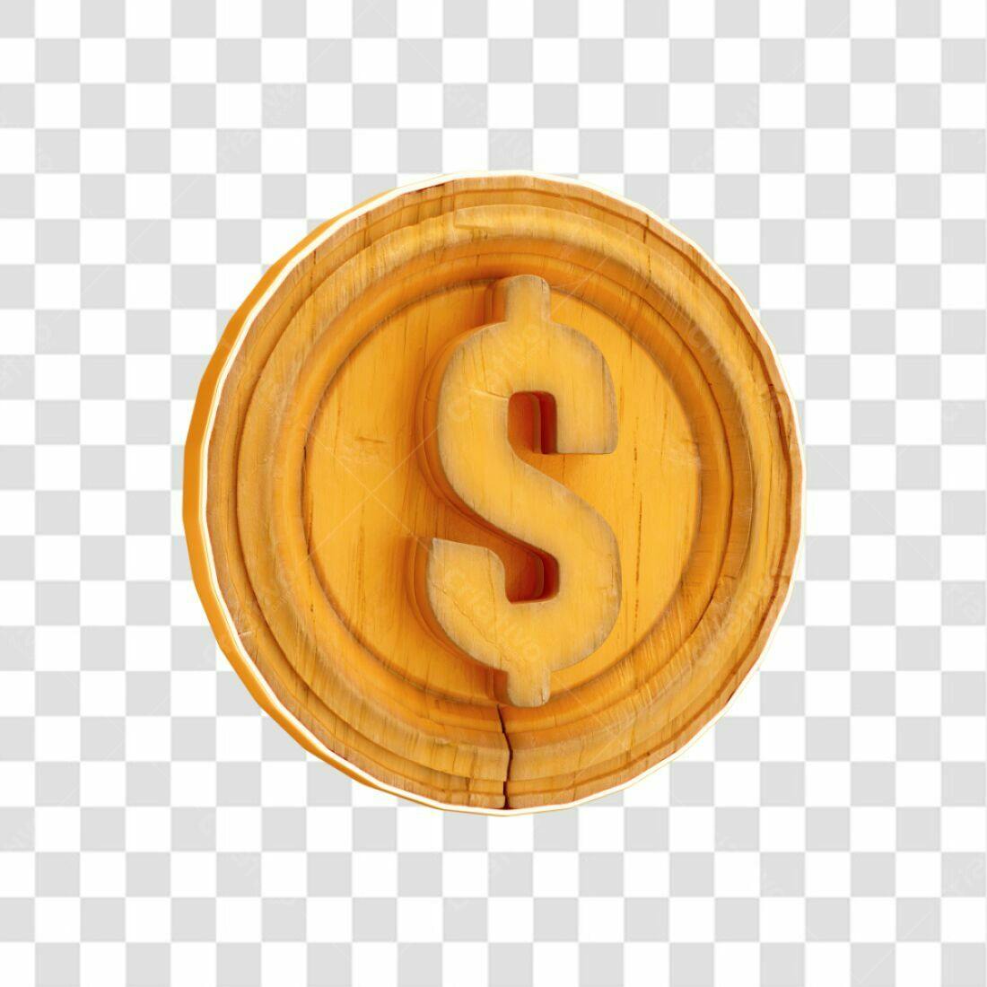 Ícone moeda dólar madeira PNG com fundo transparente