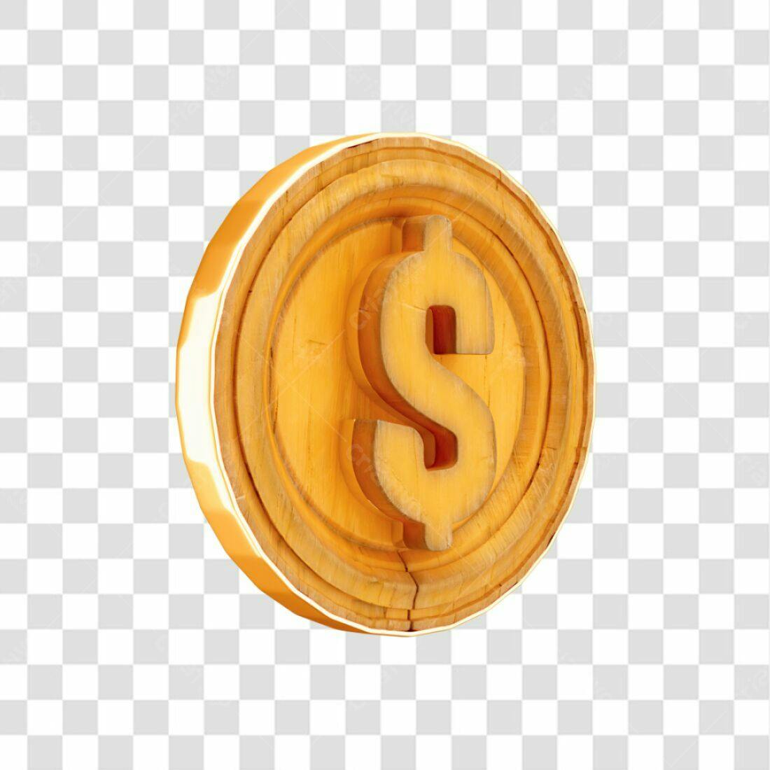 Ícone moeda dólar madeira PNG com fundo transparente