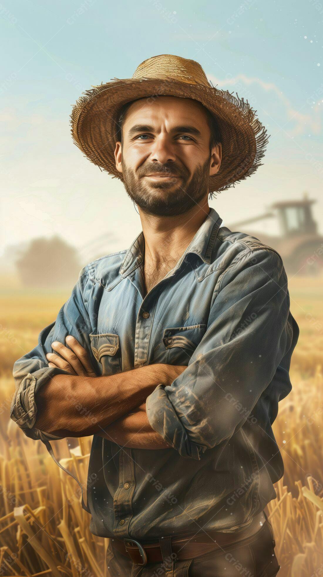 Fazendeiro confiante em campo de trigo