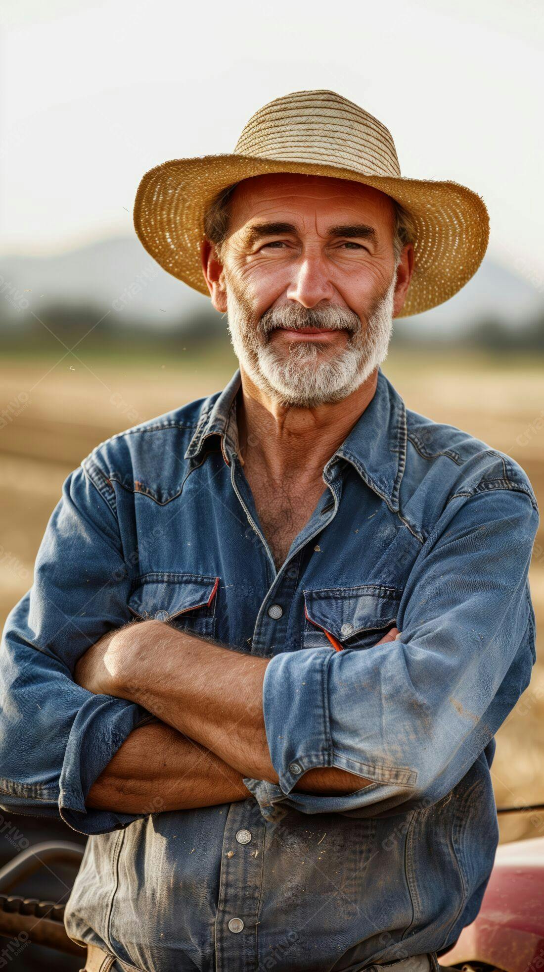 Fazendeiro sorridente em campo de trigo
