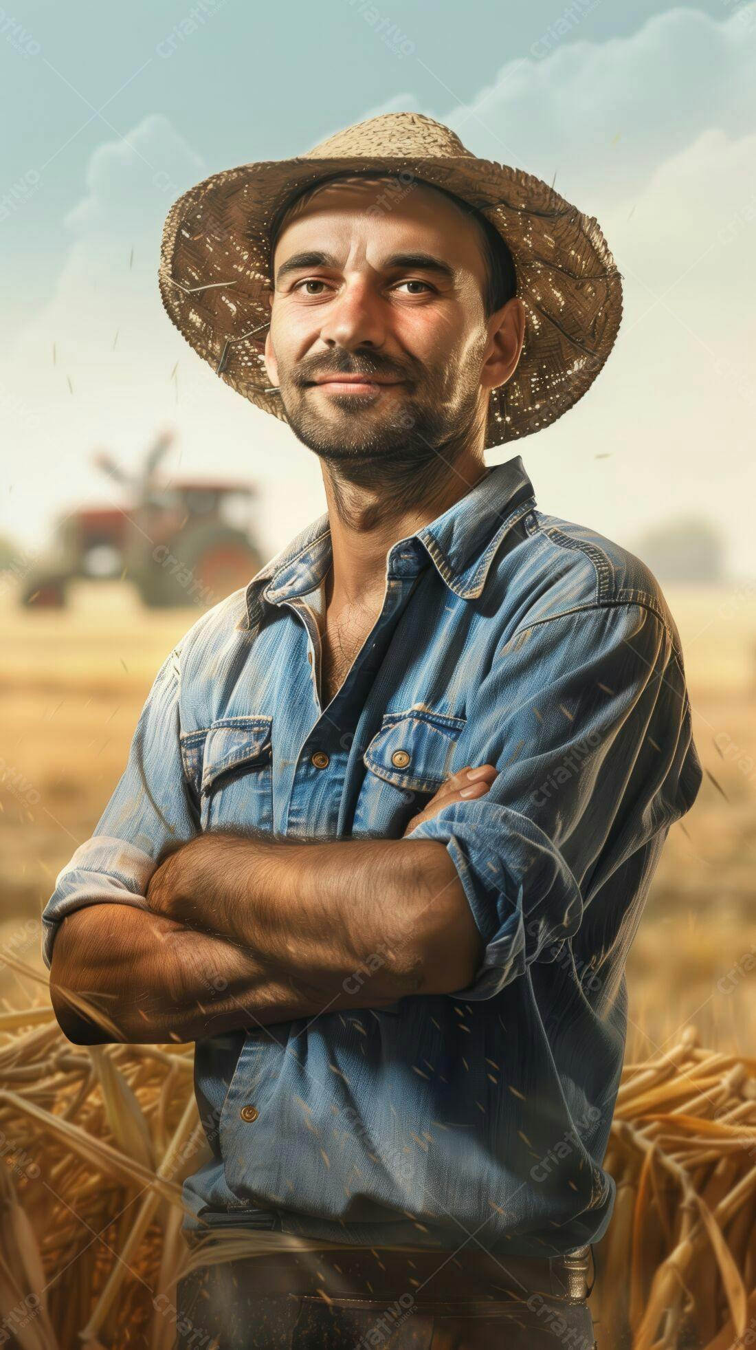 Fazendeiro confiante em campo de trigo