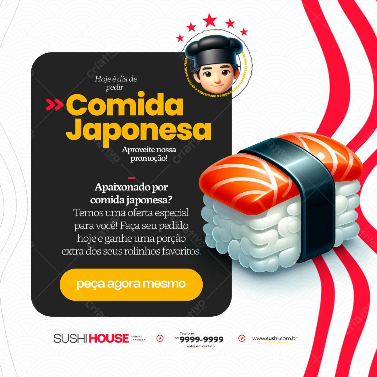 Flyer para Promoção de Comida Japonesa PSD Editável