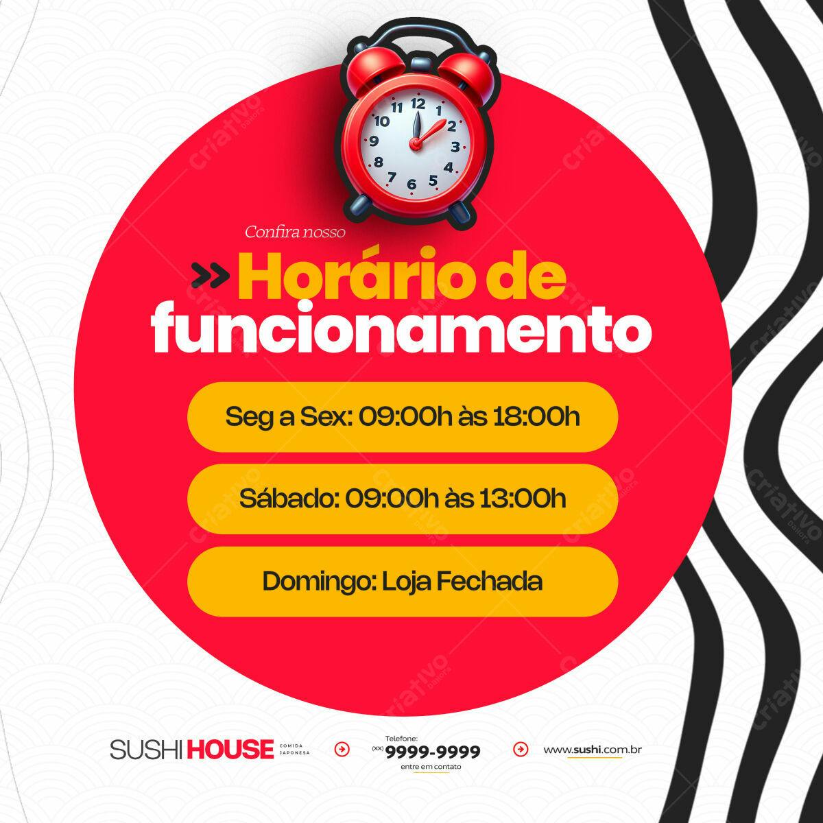 PSD Flyer Horário de Funcionamento Restaurante Japonês