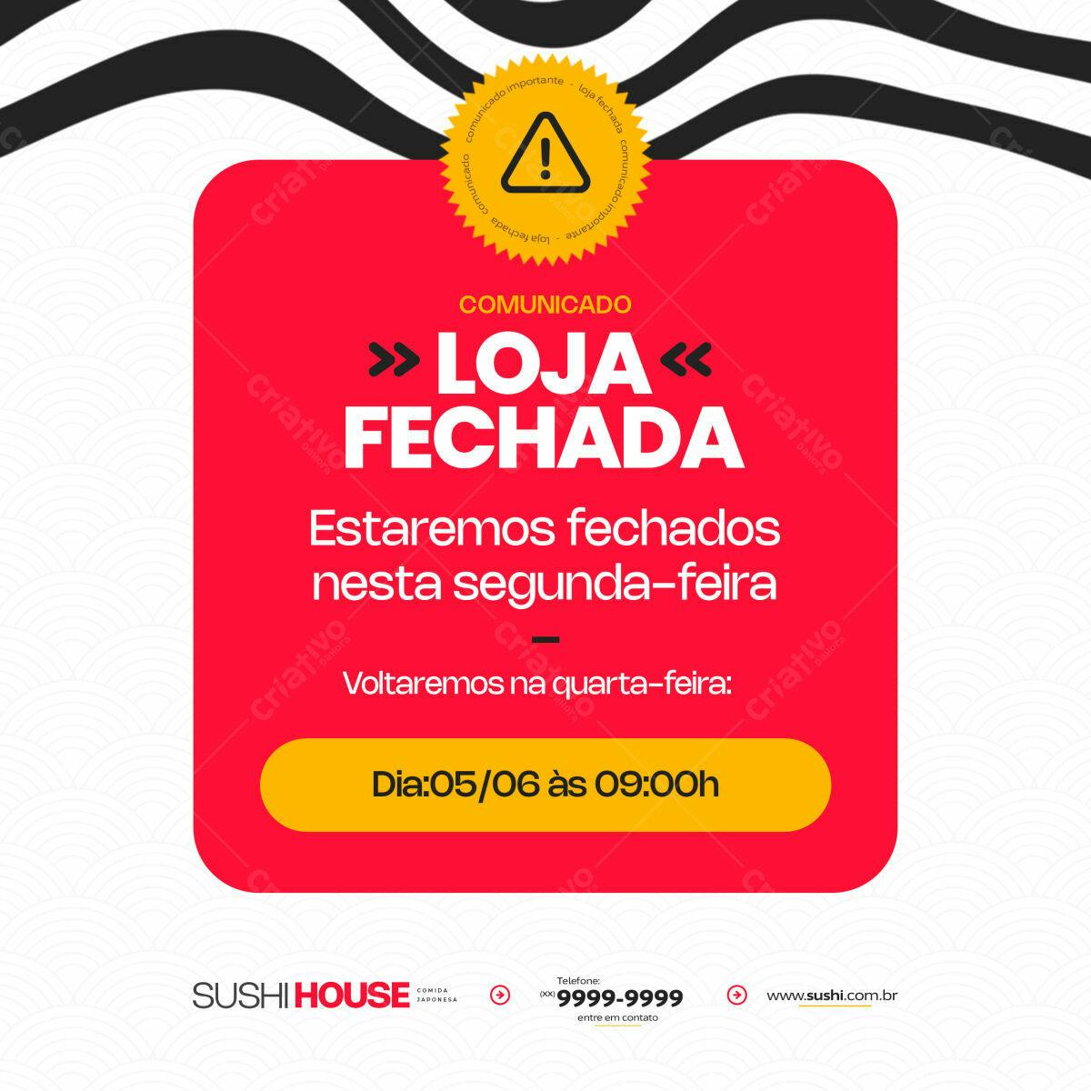 Comunicado Loja Fechada PSD Editável