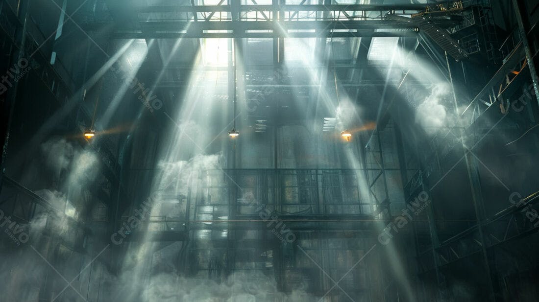 Raios de luz em galpão industrial