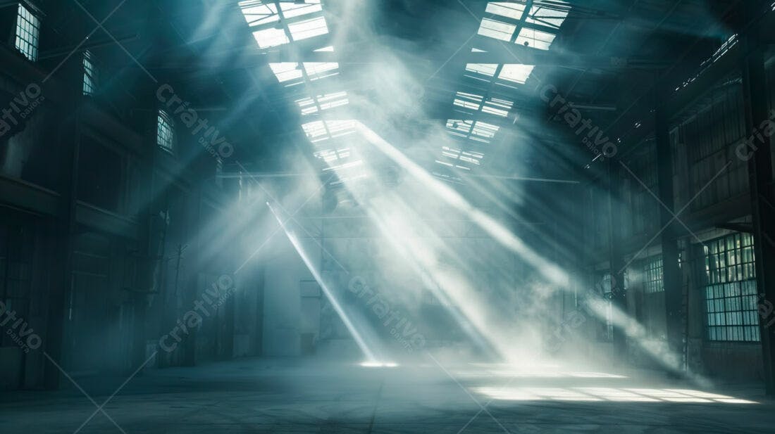 Raios de luz em galpão industrial antigo