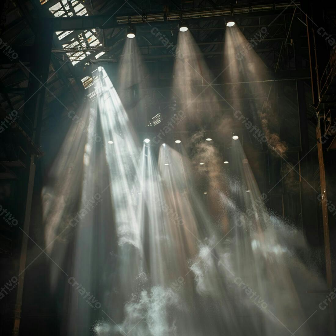 Raios de luz em galpão industrial