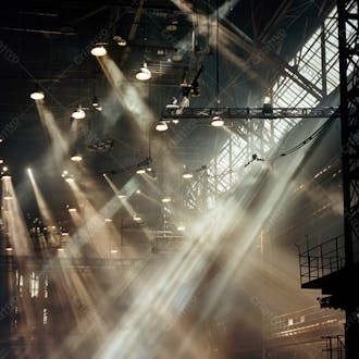 Imagem de uma estrutura de palco em aço e ferro iluminada 38