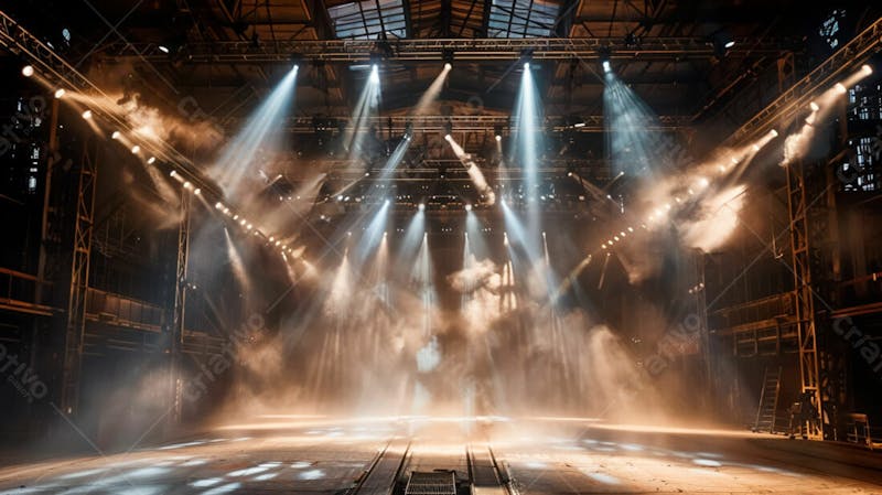 Imagem de uma estrutura de palco em aço e ferro iluminada 46