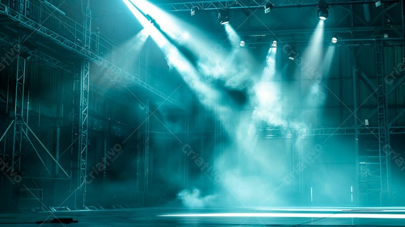 Imagem de uma estrutura de palco em aço e ferro iluminada 48