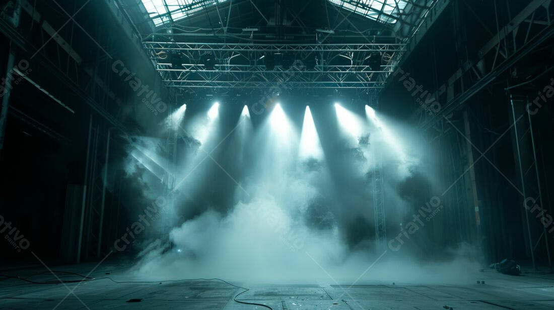 Palco com Luzes e Neblina em Galpão Industrial