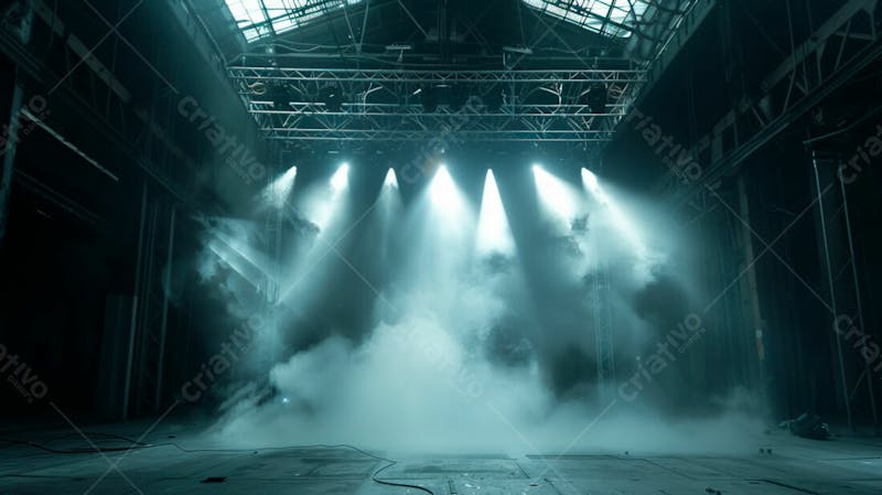Imagem de uma estrutura de palco em aço e ferro iluminada 50