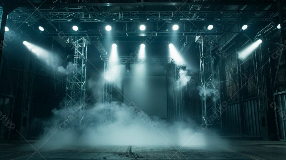Palco com iluminação e névoa azul