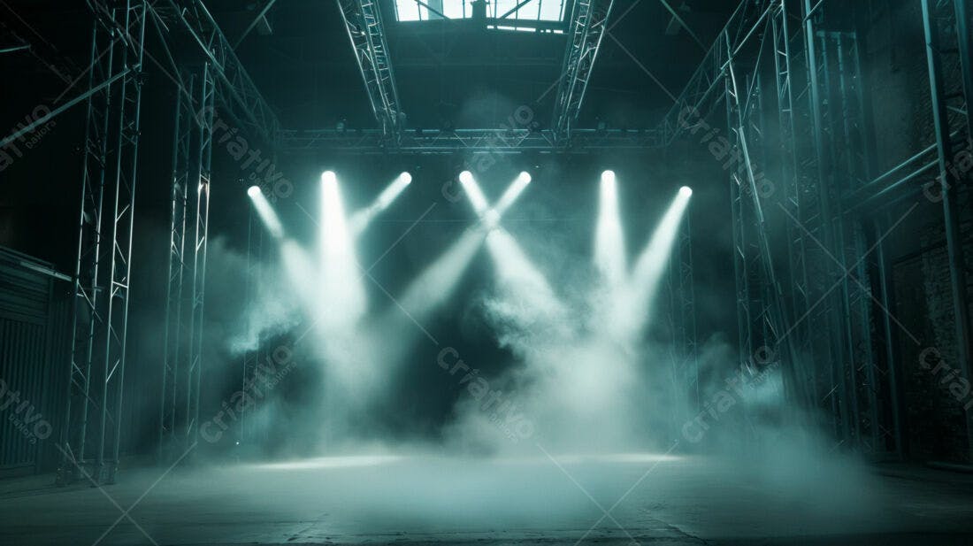 Palco com Luzes e Fumaça em Galpão
