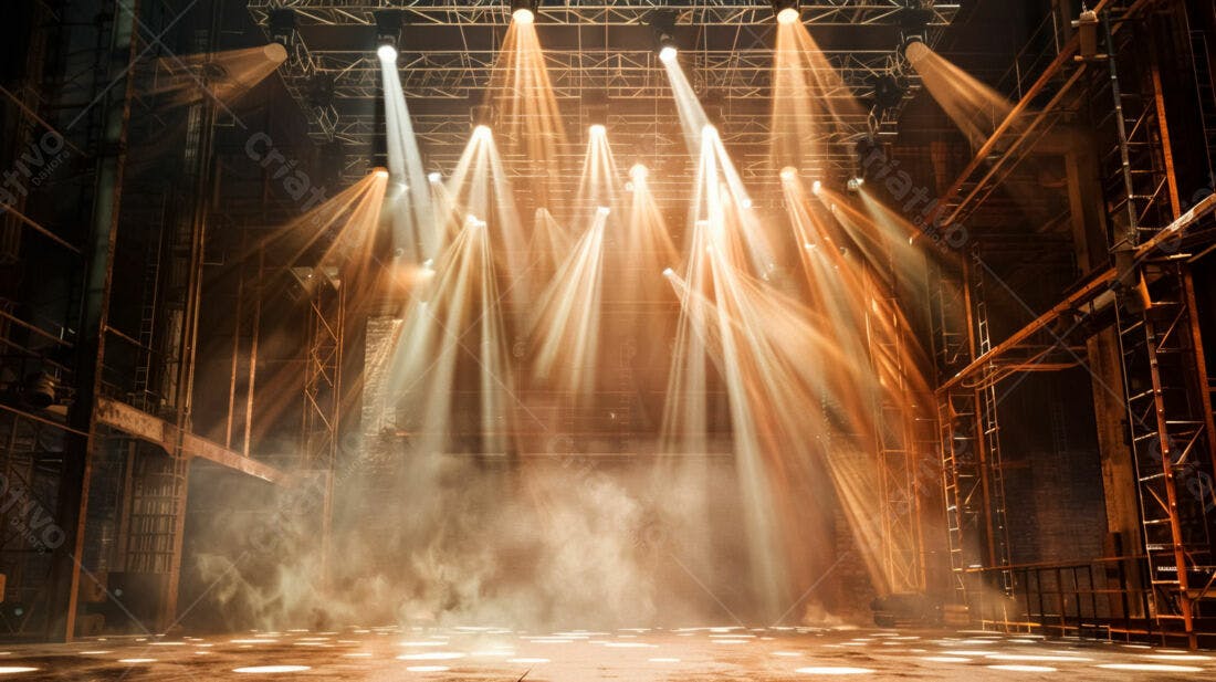 Palco iluminado em galpão industrial