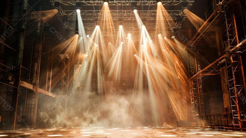 Imagem de uma estrutura de palco em aço e ferro iluminada 56