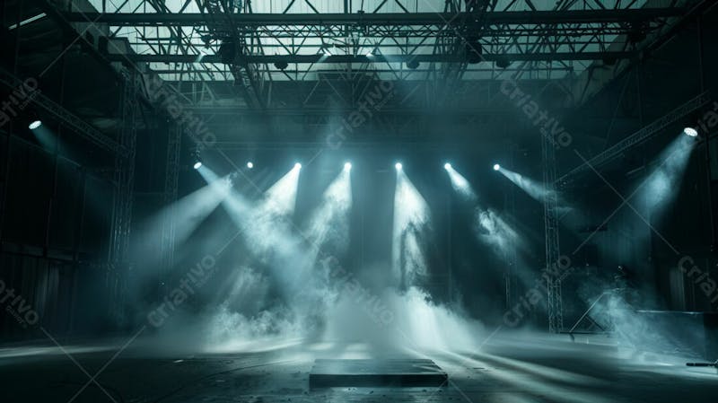 Imagem de uma estrutura de palco em aço e ferro iluminada 60