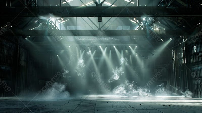 Imagem de uma estrutura de palco em aço e ferro iluminada 61