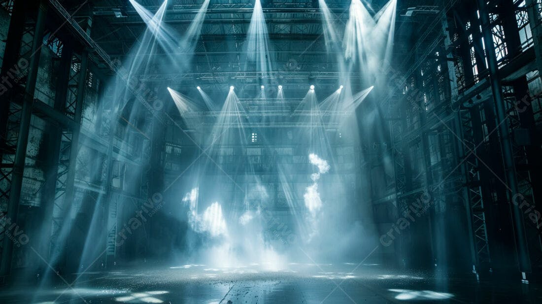 Palco industrial com iluminação dramática